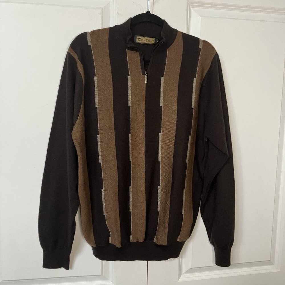 Scala Milano Italy Polo Sweater Mens‎ L Grandpa Academia Wool Blend